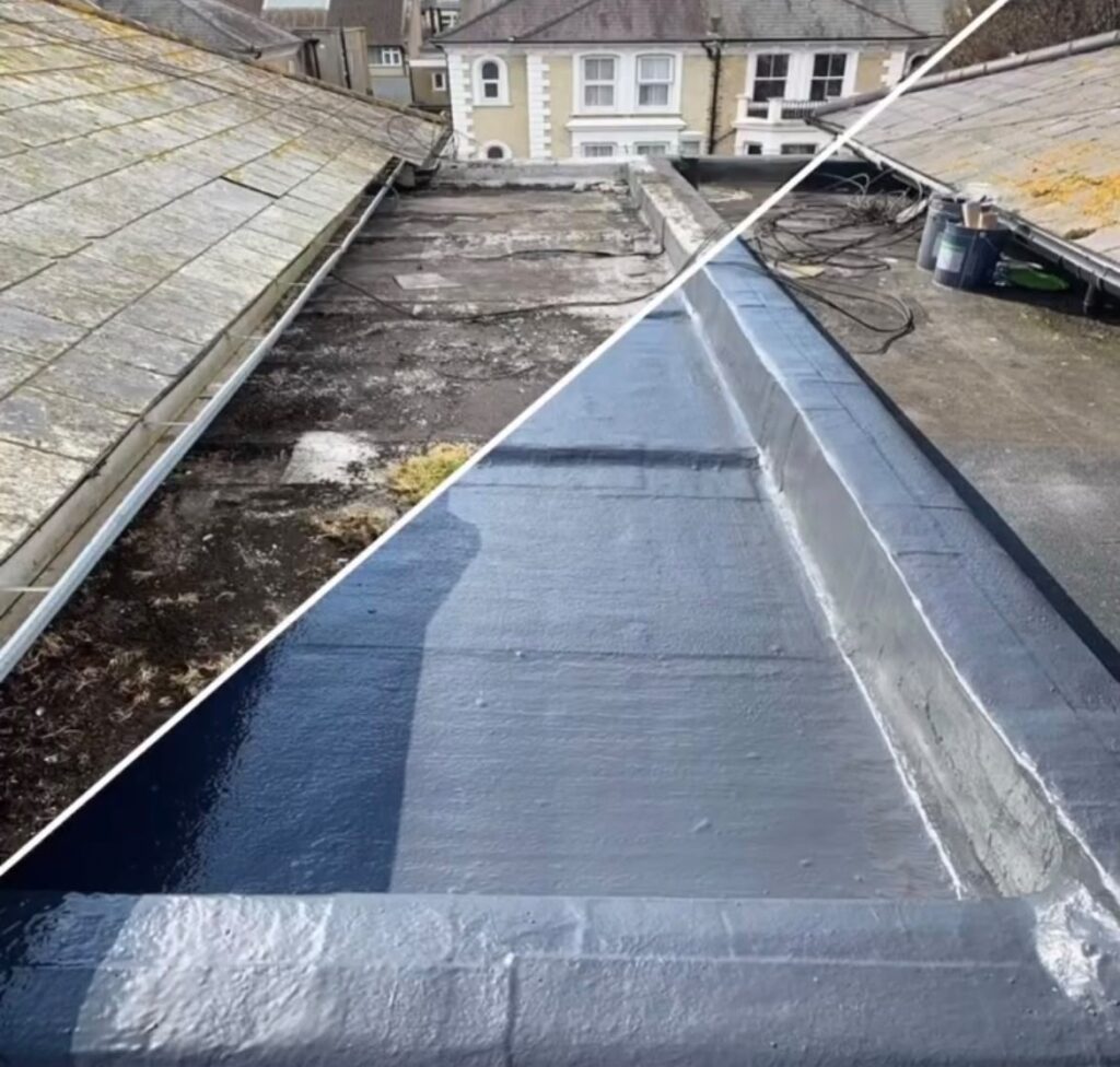 Flat roof before and after a new covering